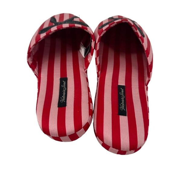 Victorias Secret Slippers Satin Bow Sequin Red Pink Size M 7-8 House Shoes Glam - Picture 4 of 9